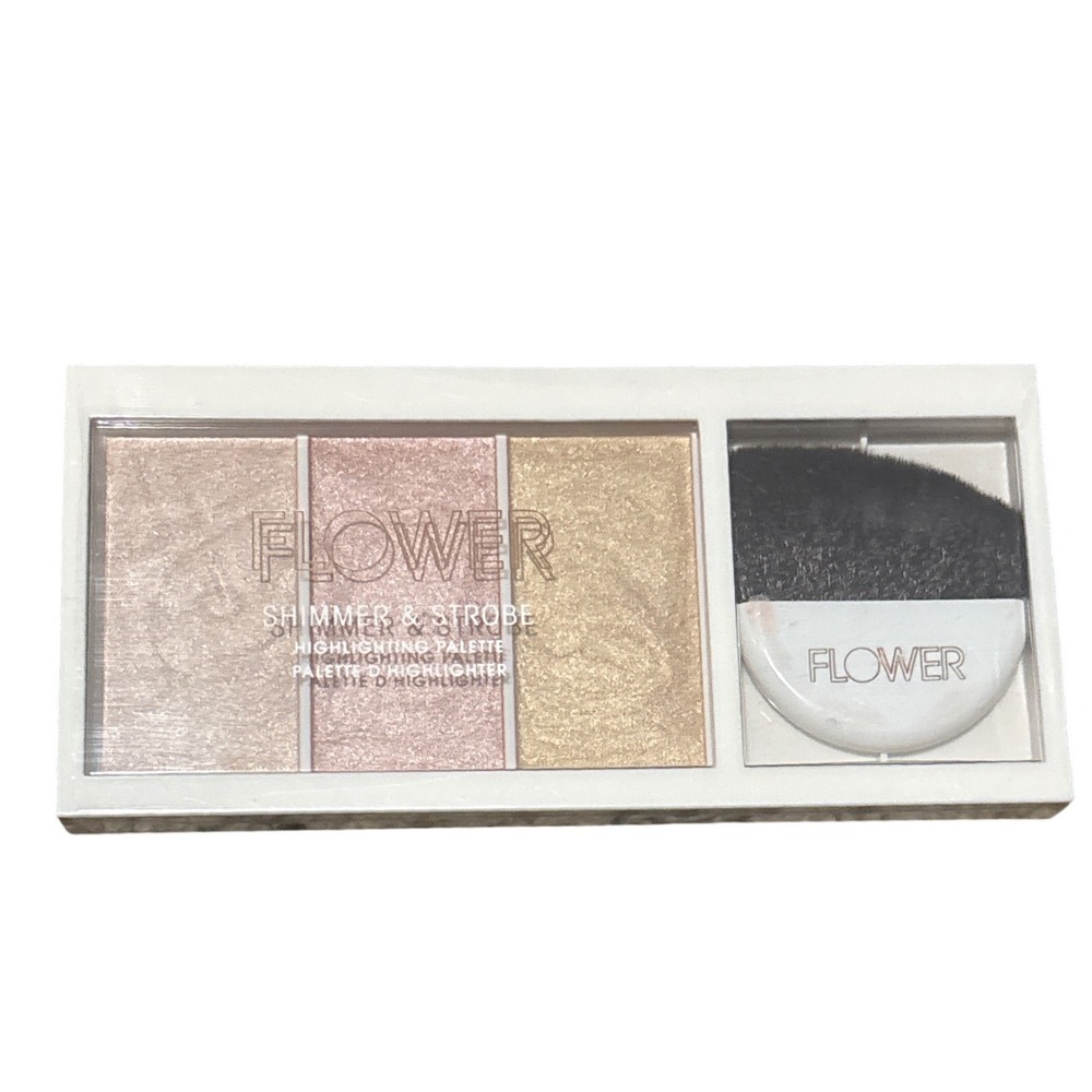 Flower Beauty Shimmer & Strobe Highlighting Palette with Brush 3 Shades Glow NEW